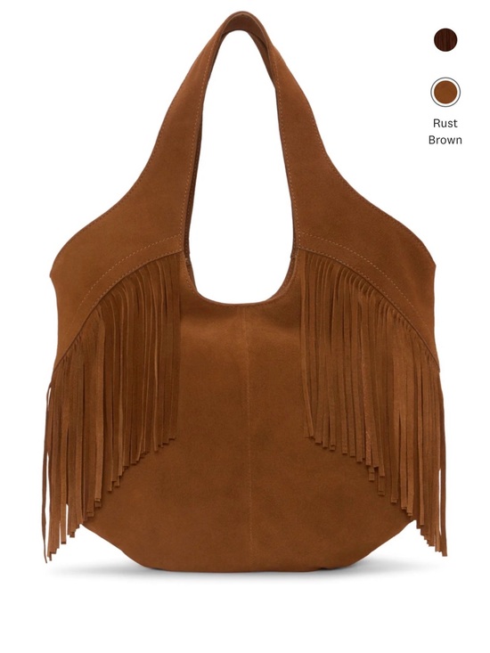Lucky Brand Handbags - Lucky Brand Rust Brown Suede Fringe Shoulder Tote